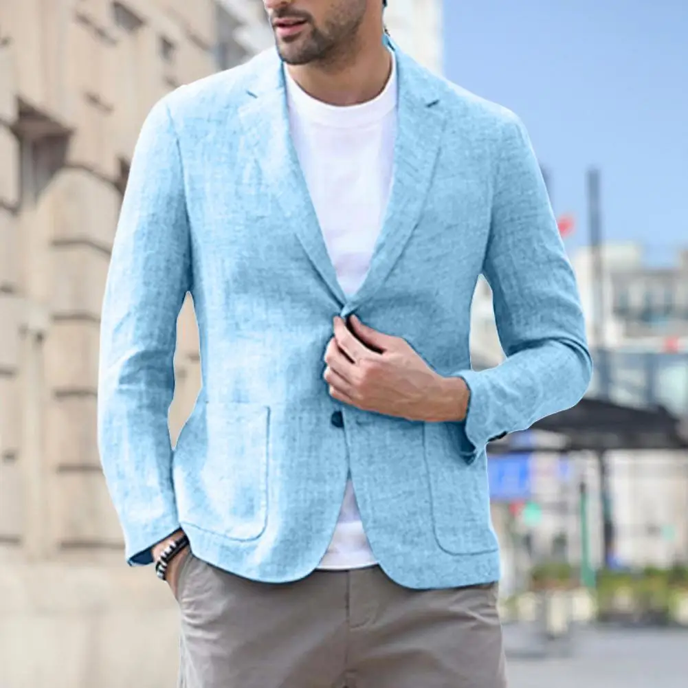 Men Blazer Business Suit Jacket Slim Fit Solid Color Long Sleeve Suit Coat Single Breasted Turndown Collar Blazer Streetwear