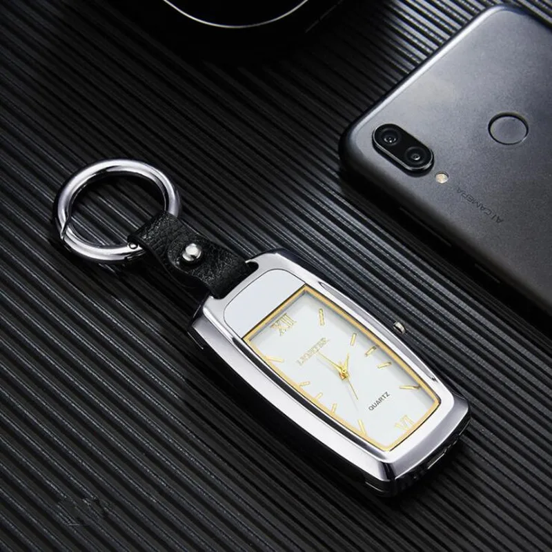 2022 New USB Charging Windproof Car Keychain Watch Lighter Pendant Multifunctional Flashlight Men\'s Premium Gift