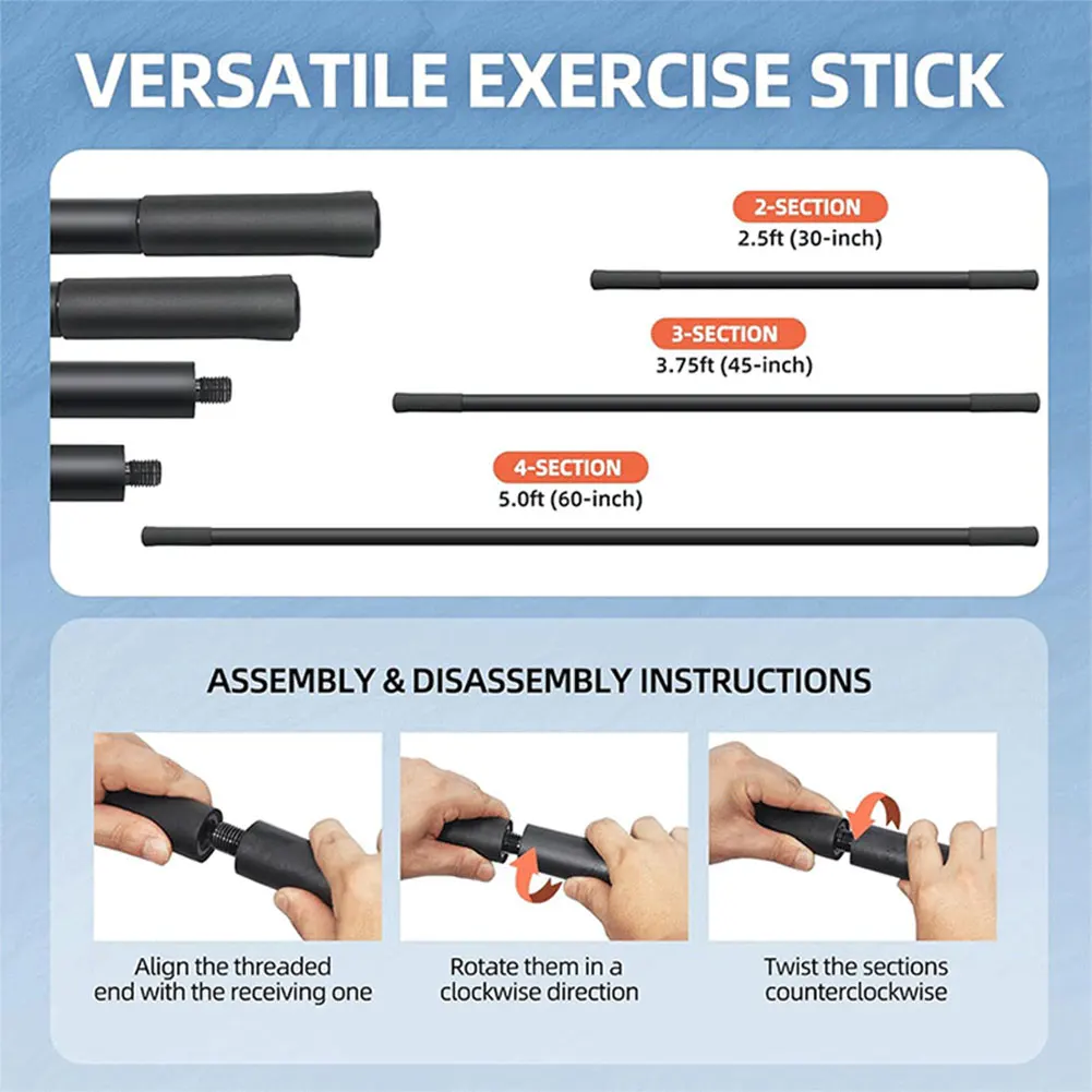 

Yoga Stick 5 Ft Stretching Stick Adjustable Mobility Stick with Non-Slip Handle for Yoga Practice Stretching Flexibility