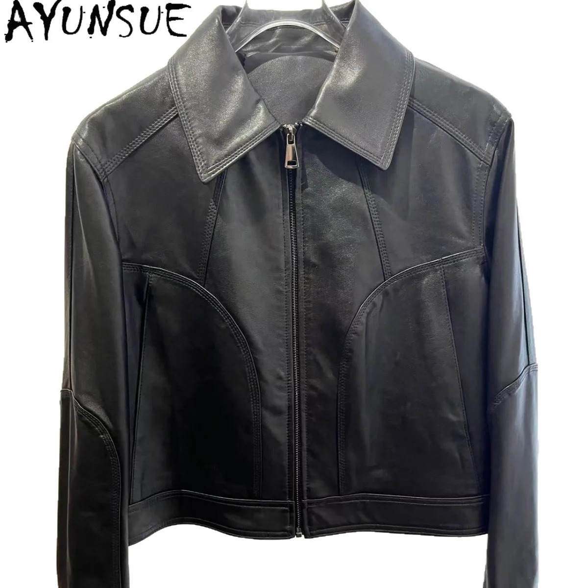 

AYUNSUE Real Leather Jacket Women Motocycle Autumn Clothes Semi Vegetable Tanning Sheepskin Coat Fashion 2026 Jaqueta De Couro