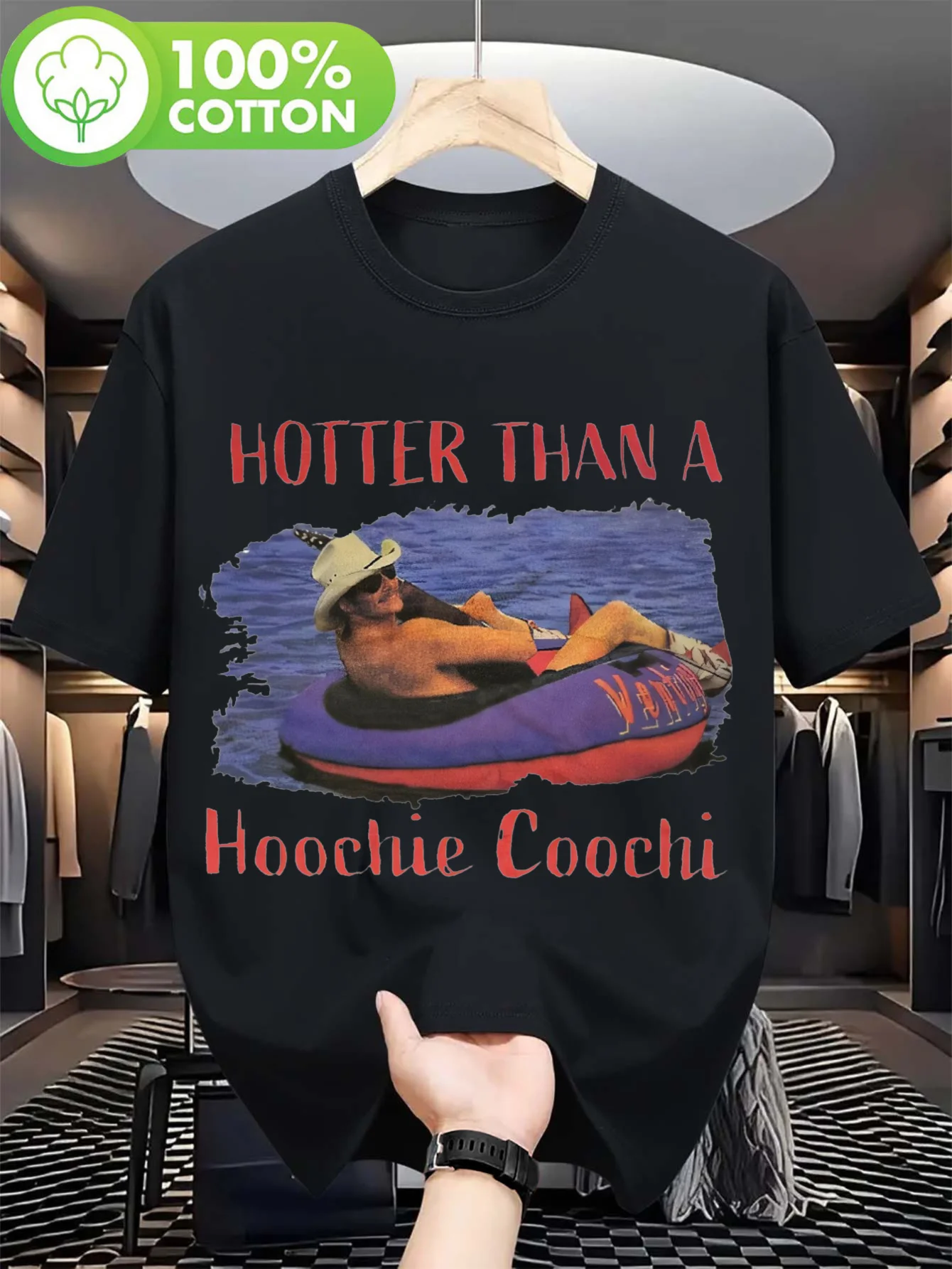 Men's Casual Graphic Tee - Hotter Than A Hootchie Cooch Funny Printed Short Sleeve Cotton T-Shirt for Summer