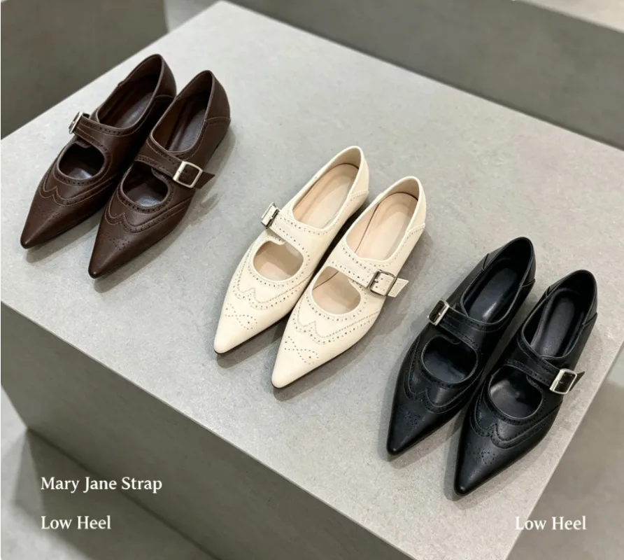 French chic ankle-strap dressy pointed flats, retro work casual pumps for women fall 2026 new