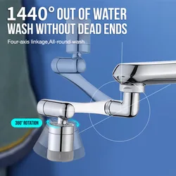 Stainless Steel Universal 1080 °Swivel Robotic Arm Swivel Extension Faucet Aerator Kitchen Sink Faucet Extender 2Water Flow Mode