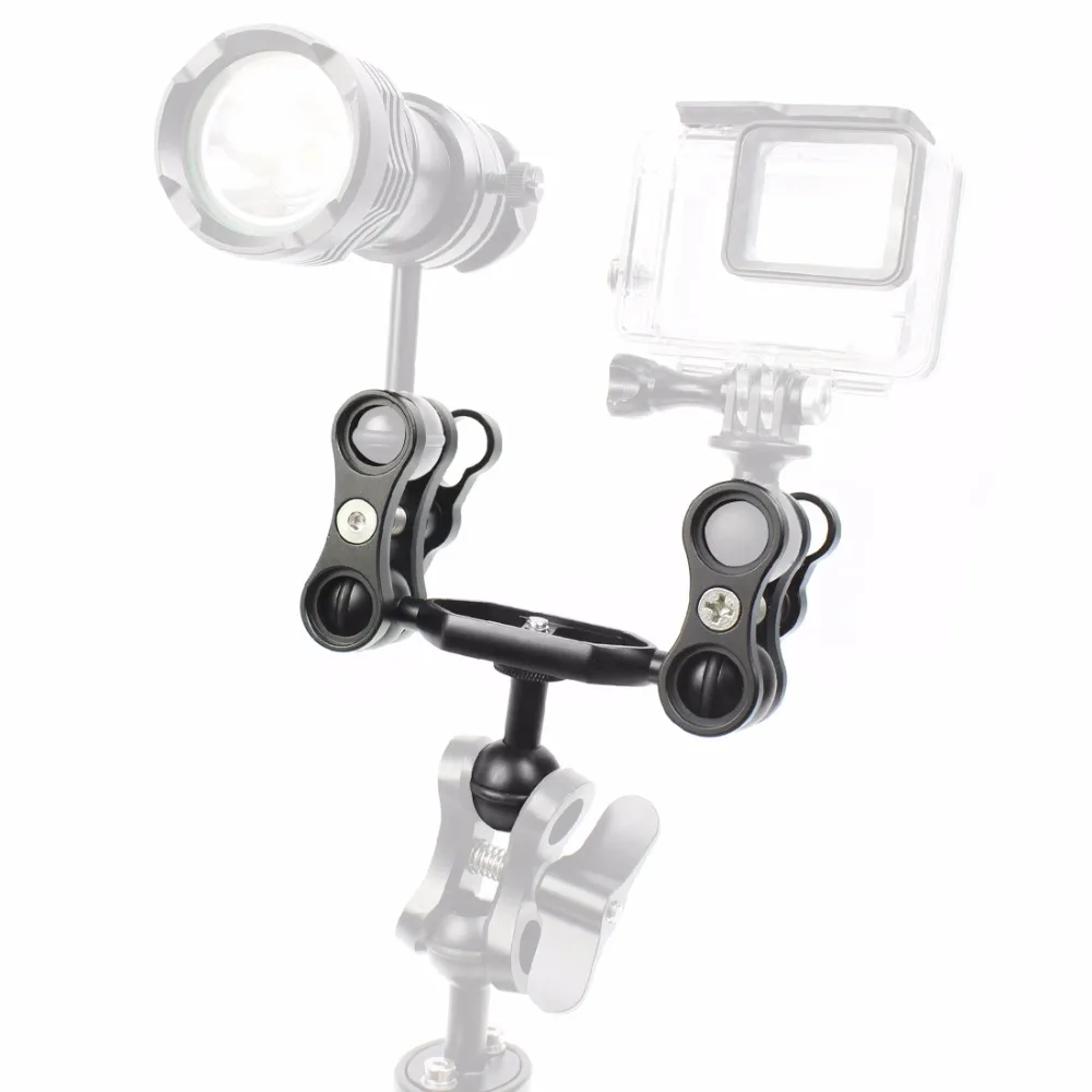 Aluminiumlegierung Tauchen Licht Taschenlampe Dual Kugelgelenk Arm und 2 Schmetterling Clip Klemmhalterung für Unterwasserfotografie Kamera – Detail 12