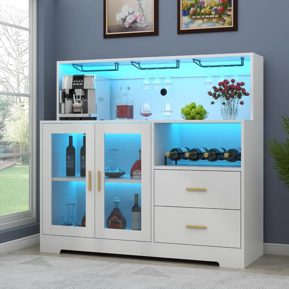 Armario de Bar de vino con luz LED, armario de café doméstico con estante de vino y vidrio, aparador de Buffet de cocina con almacenamiento