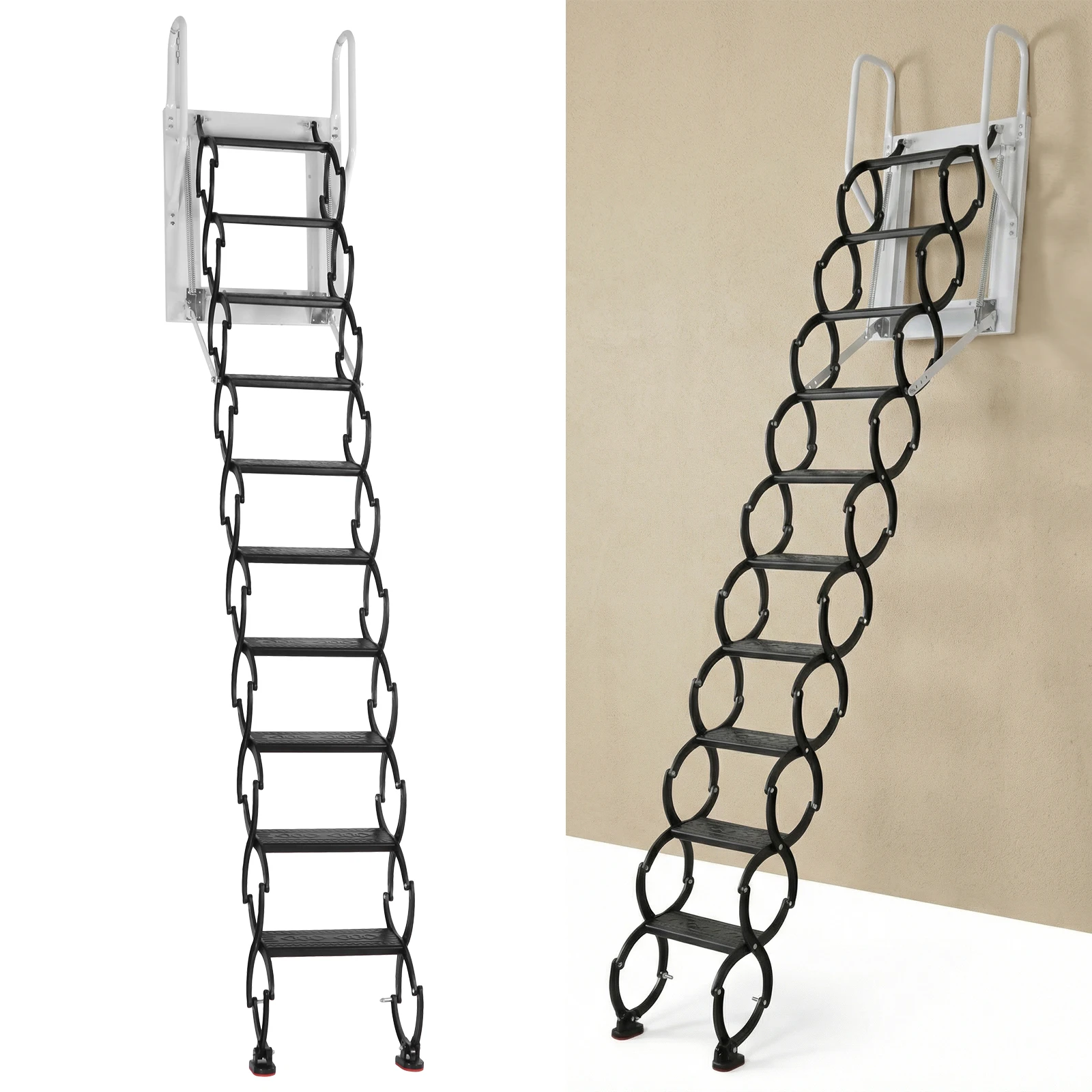 

Hidden Mount Attic Extension Stairs Pull Down System Fold Armrests Attic Steps 440LBS Capacity for Garages/Roofs/Basements