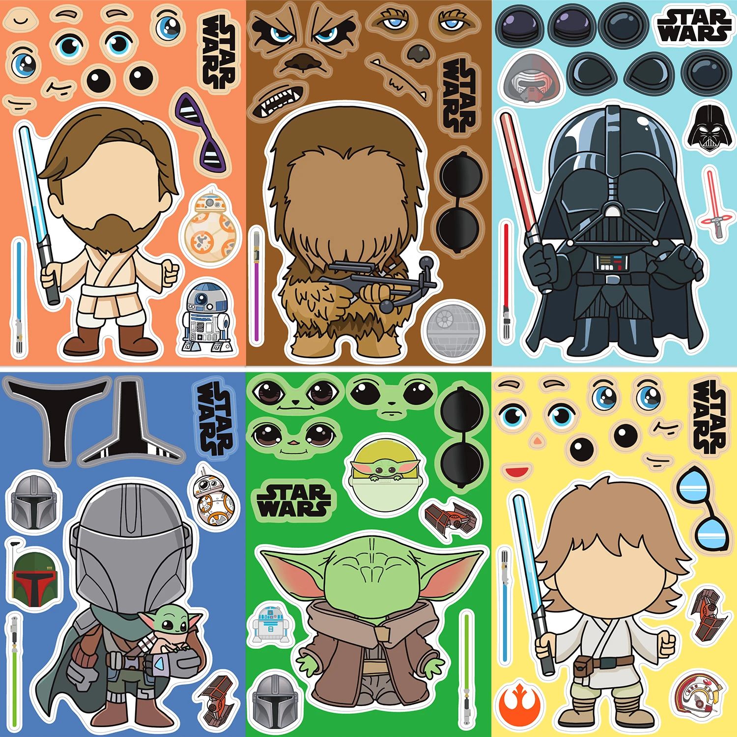 8Pcs Disney Star Wars Puzzle Sticker Make a Face Cartoon Toys For DIY Phone Laptop Luggage Skateboard Graffiti Decals Kid Gift