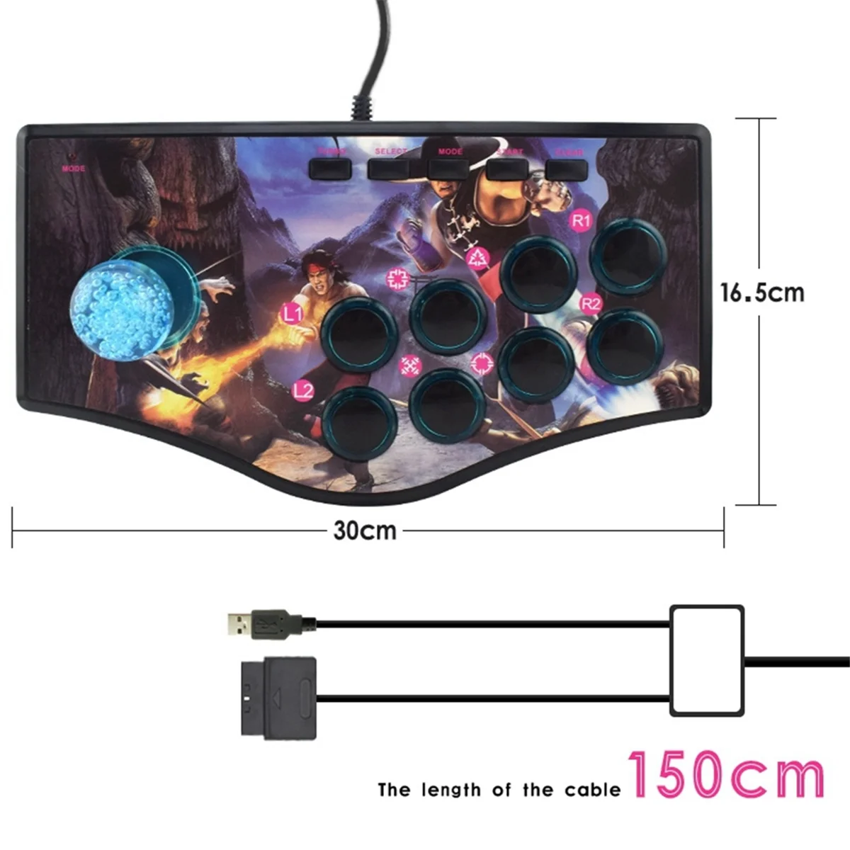 레트로 아케이드 게임 로커 컨트롤러 USB 조이스틱, PS2/PC/안드로이드 스마트 TV용, 내장 진동기, 8 방향 조이스틱 (No.A)