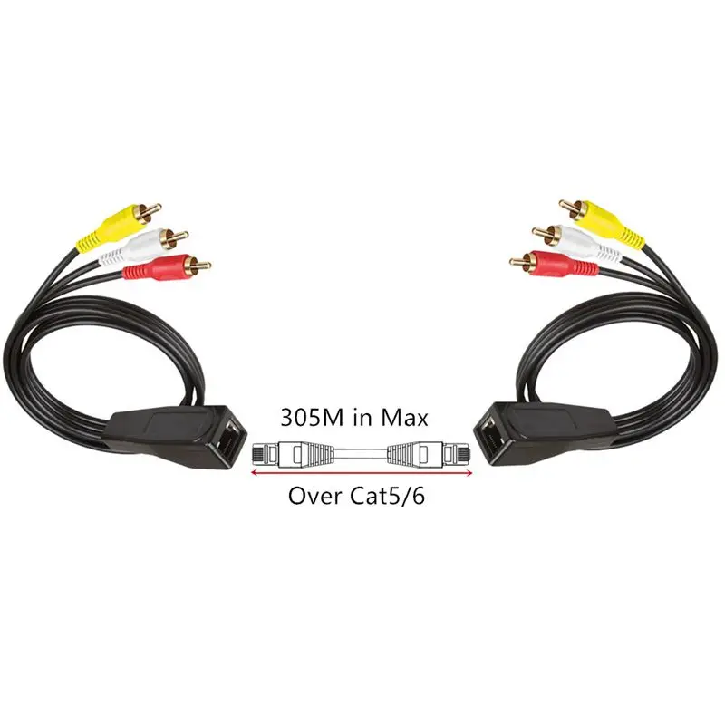 RJ45 Female To 3RCA Male Rj45 To 3 Lotus Flower With Extender And Network Cable To Extend 305 Meters Of Audio And Video Cable