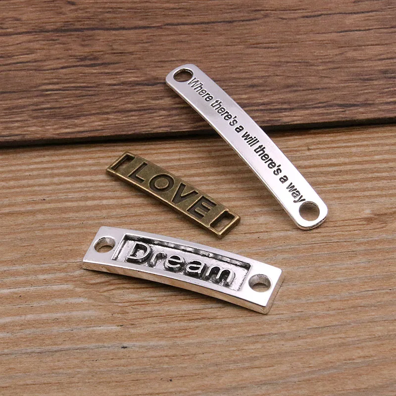 10pcs Mix 5 Styles Letter Love Dream Hope Charms Double Hole Connector Jewelry Making For DIY Handmade Craft Finding