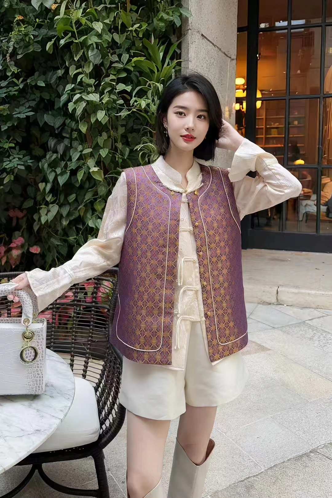 High End Exclusive Design Fabric Spring And Summer New Round Neck Song Cotton Chinese Style Button Vest for Women S-XL