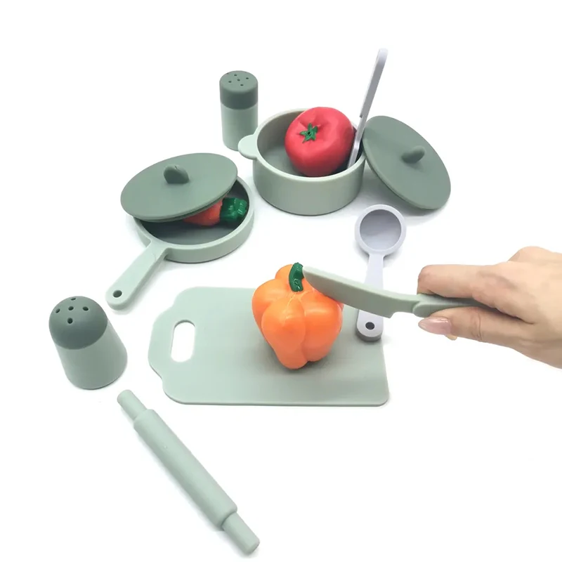 Silicone Kitchen Play Set Little Chef Play Pretend Kitchen Playset with Play Pots Toddler Cookware Toys BPA Free