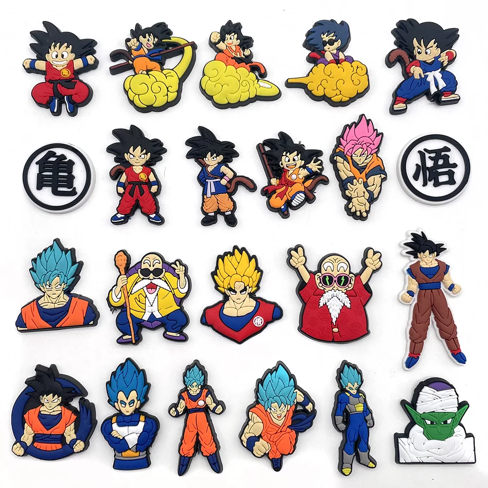 22Pcs Set Cartoon Dragon Ball Son Goku Shoes Charms Silicone Accessories Kids X-mas Gifts Wristband Hole Slipper Decor