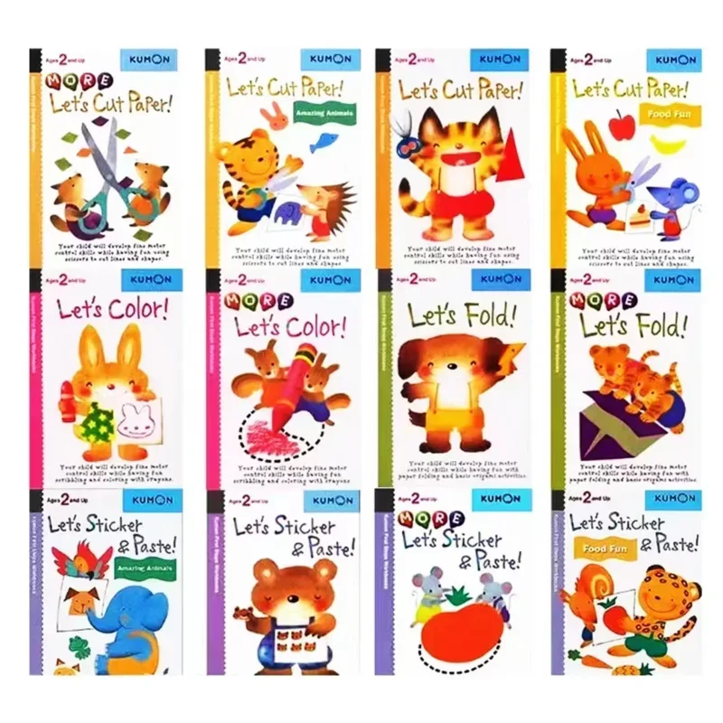 Kumon Official Document Education for Young Children: Handmade Paper Cuttings Origami Stickers Coloring 12 English Books