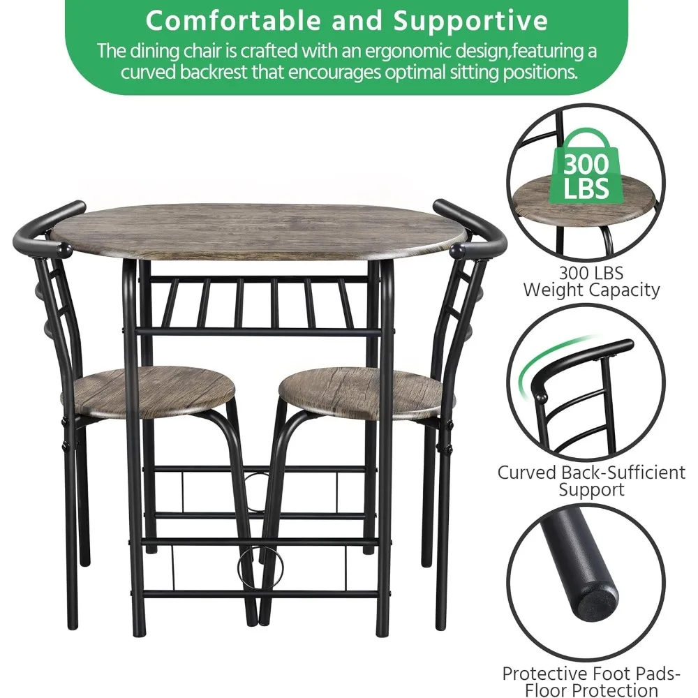 3 Piece Dining Table Set, Kitchen Table & Chair Sets for 2, Compact Bistro Table Set with Steel Legs, Built-in Wine Rack