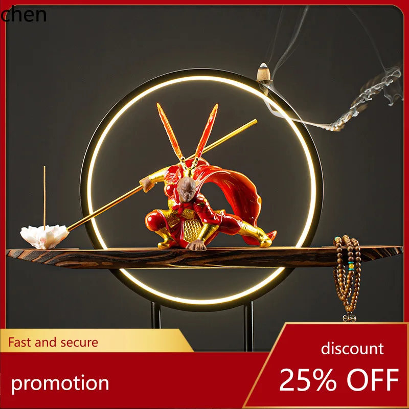 Cz creative tea pet ornaments table sun wukong monkey king fighting buddha zen style tea table room decorations