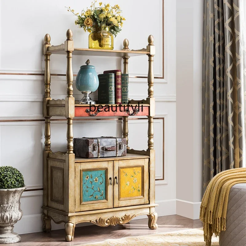 SS03A Solid Wood Storage Rack Small Partition Vintage Wine Cabinet Multi-Layer Display Cabinet Bedroom Bookcase Storage Rack