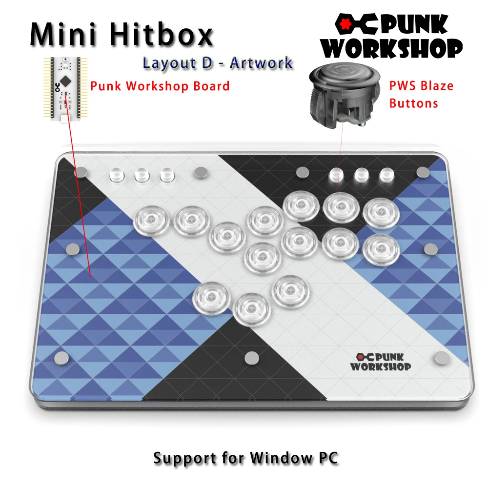 وحدة تحكم Punk Workshop Artwotk Mini BOX بدون رافعة HitBox SOCD عصا القتال المدعومة للكمبيوتر الشخصي مع أزرار مفاتيح ميكانيكية