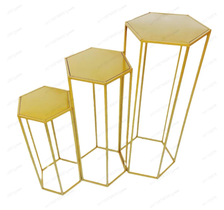 

Hexagonal wrought iron flower stand wedding road guide scene props ornament