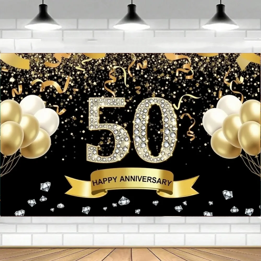 Черное золото 50th Anniversary Wedding Anniversary Decoration 50th Anniversary Banner Backdrop Happy 50th Anniversary Party Decor