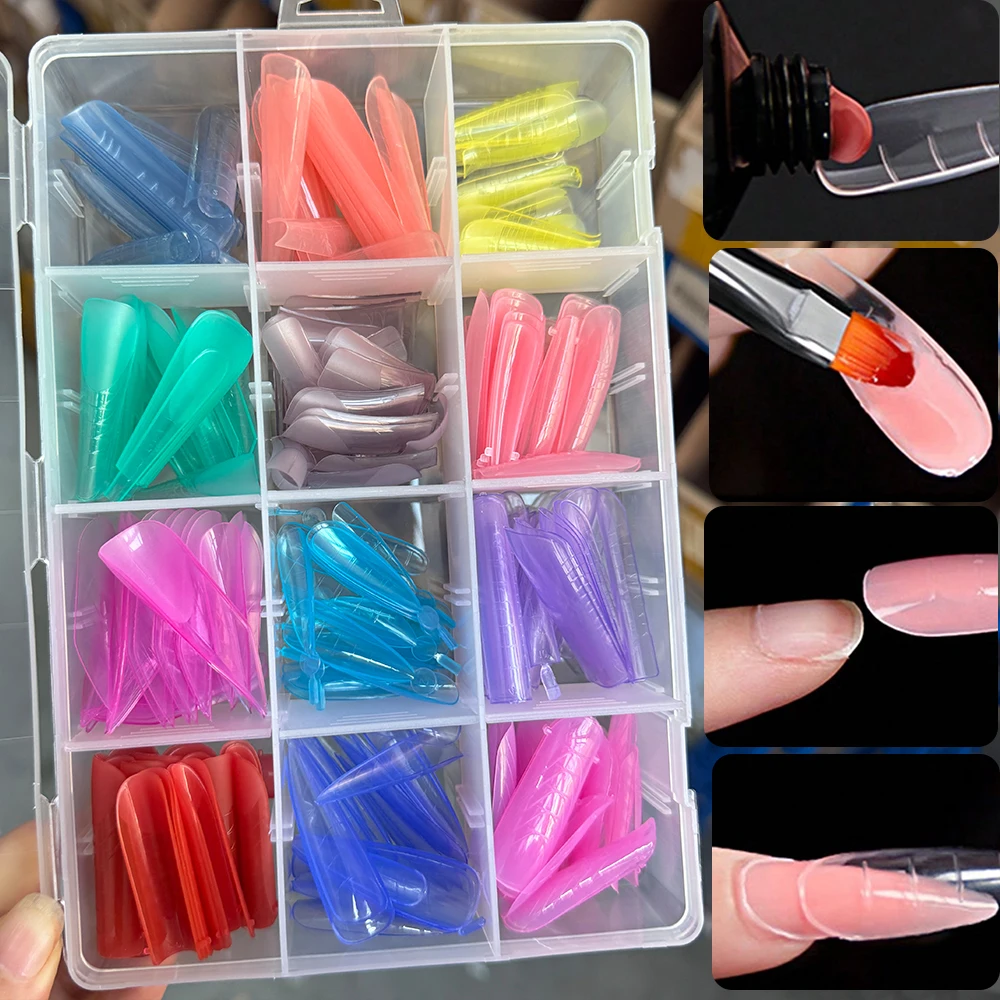 

288 шт., цветные хрустальные ногти, двойная форма, быстрая поли-строительная гелевая форма, накладные кончики ногтей, формы для наращивания ногтей со встроенной шкалой