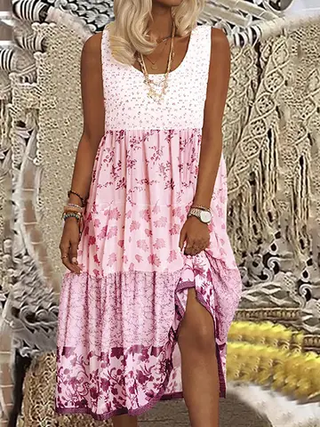 Plus Size Women's Sundresses  Neck Beach Flowy Party Dress Printed Summer Neck Dress Hawaiian Dresses Luau