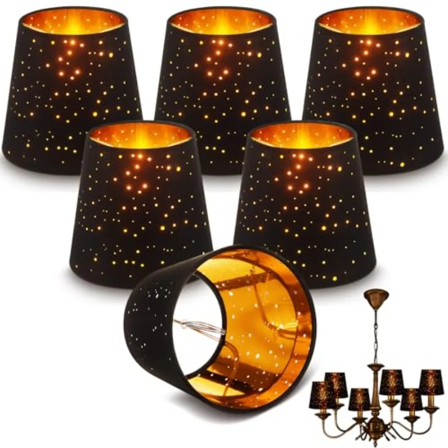 

6 Pcs Chandelier Lamp Shades Set Small Lamp Shade for Pendant Wall Ceiling Lights Candle Bulbs Clip on Fitter Lampshade Star