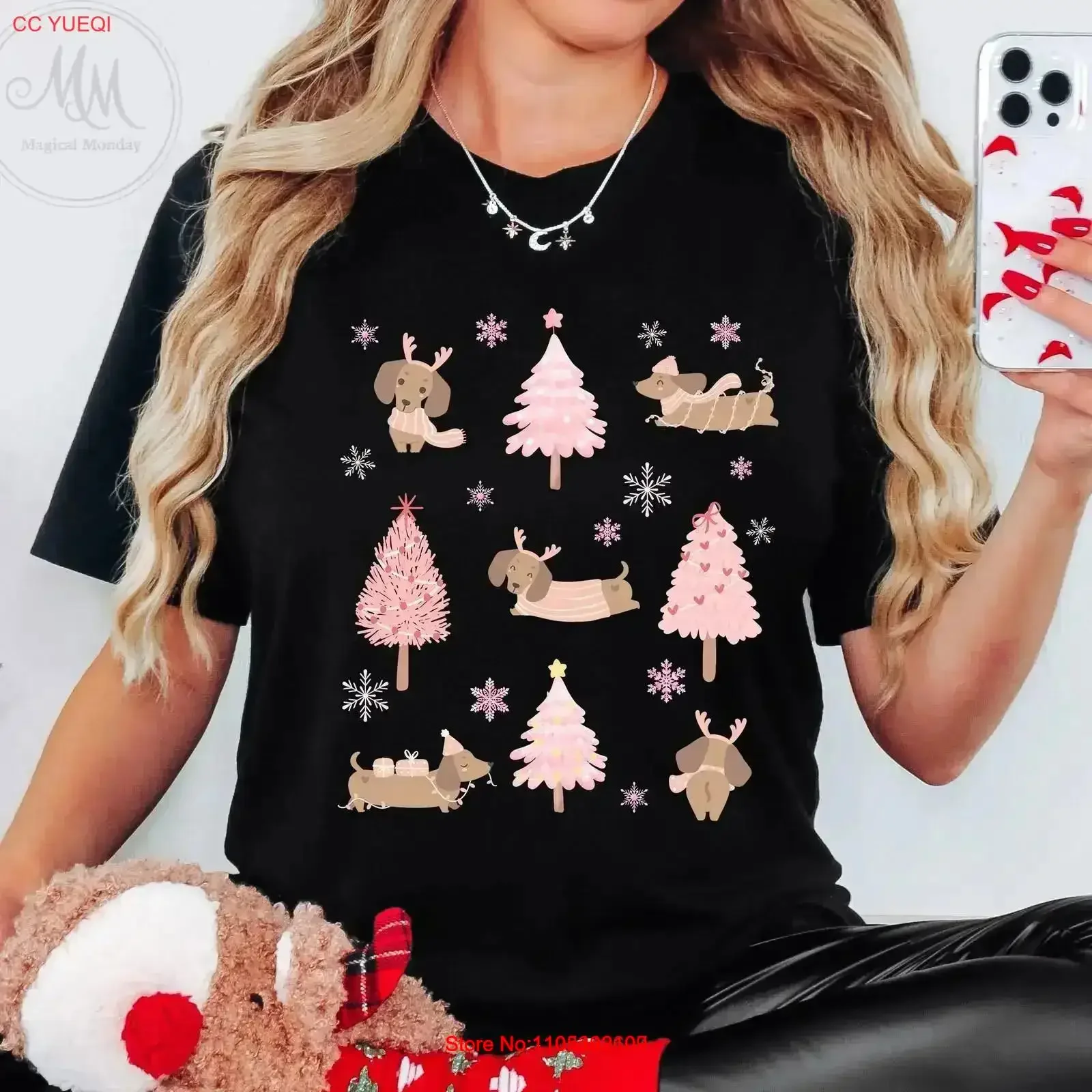 Dackel-Weihnachts-T-Shirt, Weihnachts-Dackel-Hund-T-Shirt für Besitzer, Vintage, gewaschene Grafikdesigner-Kleidung, Herren, lässig, stilvoll