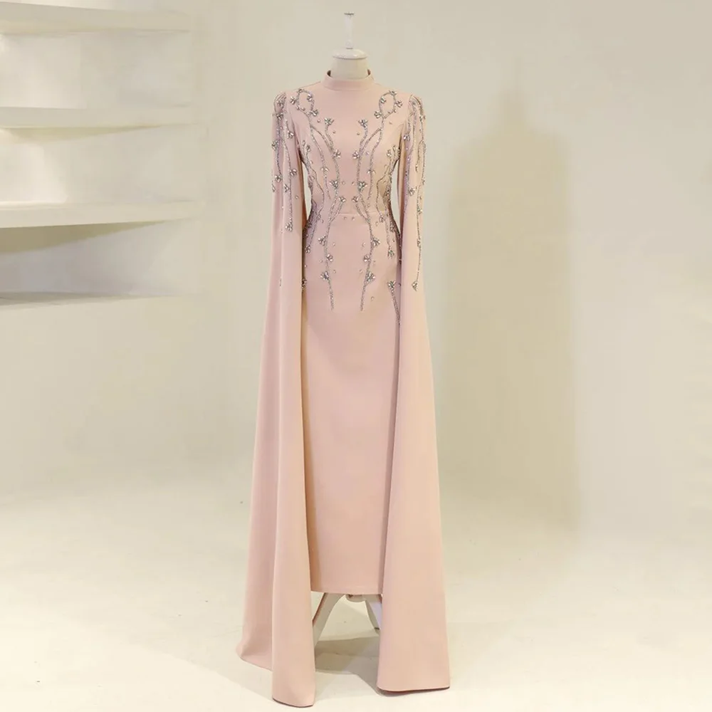 

Вечернее платье в Саудовской Аравии по индивидуальному заказу с высоким воротом и длинными рукавами, украшенное кристаллами и бисером, с разрезом сзади, арабское платье для выпускного вечера, изысканные вечерние платья