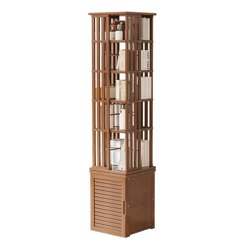 Modern Solid Wood Rotating Bookcase Floor Standing Storage Cabinet Simple Home Library Shelf Unit Furniture