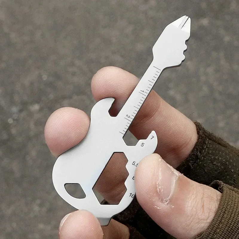 1PC EDC Portable Guitar Shape Key Chain Screwdriver Multipurpose Camping Multitool Key Ring Pocket