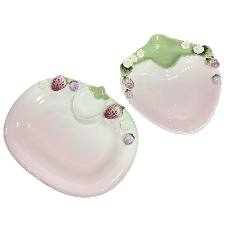 

Design ins strawberry relief hand-painted ceramic tray dessert jewelry tray