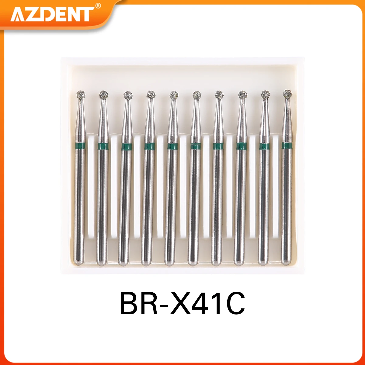 Fresa de diamante Dental de 1,6mm FG para pieza de mano de alta velocidad, bola AZDENT, tipo redondo, velocidad 450,000r/min