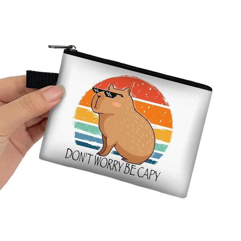 Kawaii Capybara Animals Print Coin Purse Women ID Credit Card Key Earphone Holder Ok I Pull Up Coin Money Bag Mini Kids Wallets