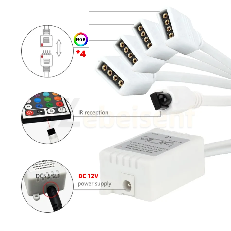 Imagem -05 - Controle Remoto sem Fio para Led Color Strip Light ir Rgb Controller Pwm Signal Dimmer 24 Key Dc12v 12a em Saída 5050 2835 Novo Barato