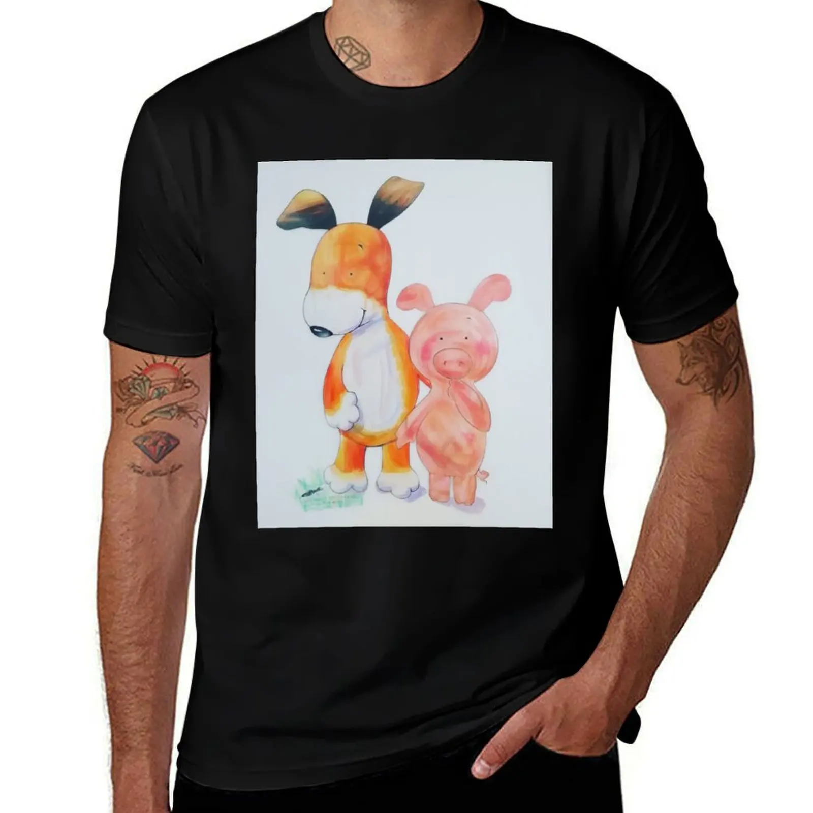 Kipper the dog, Arnold the pig and ant. Illustration T-Shirt Gym Wear Breathable Short Sleeve Tee T-Shirt