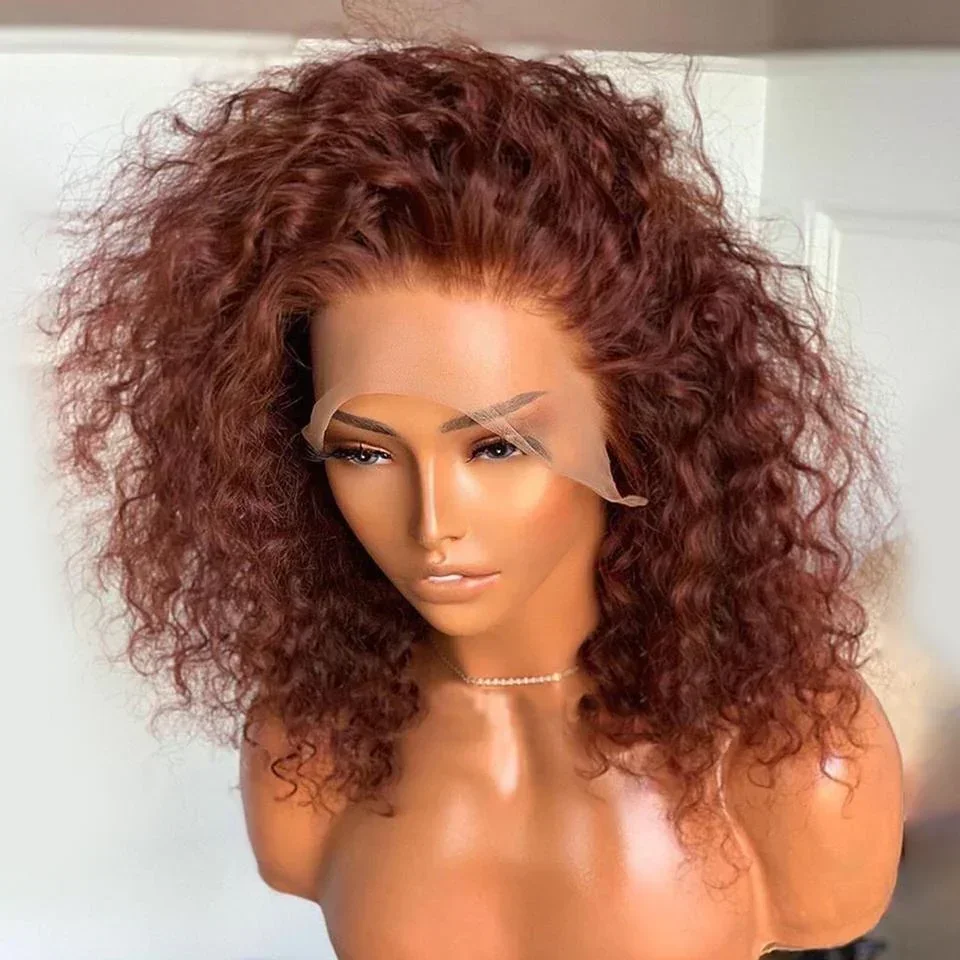 

Soft Short Bob Glueless Orange Brown 180Density Kinky Curly Lace Front Wig For Black Women BabyHair Preplucked Heat Resistant