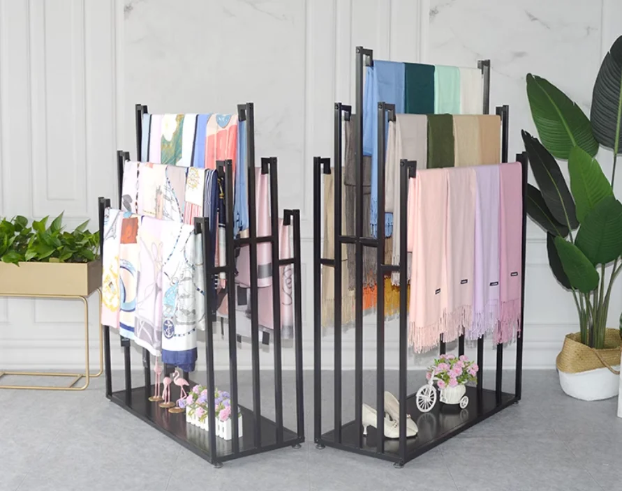 Double-sided scarf rack Hang silk scarf display stand Floor to floor clothing store pants fabric rack