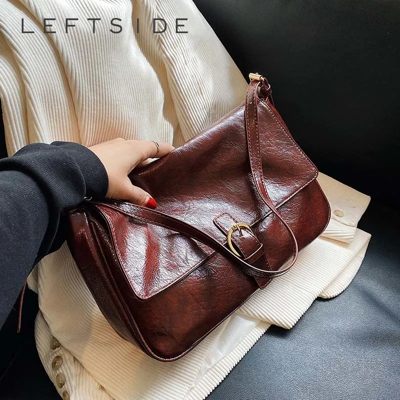

LEFTSIDE Women Small PU Leather Flap Shoulder Bag 2025 Winter Fashion Crossbody Bag Luxury Brand Designer Handbags and Purses