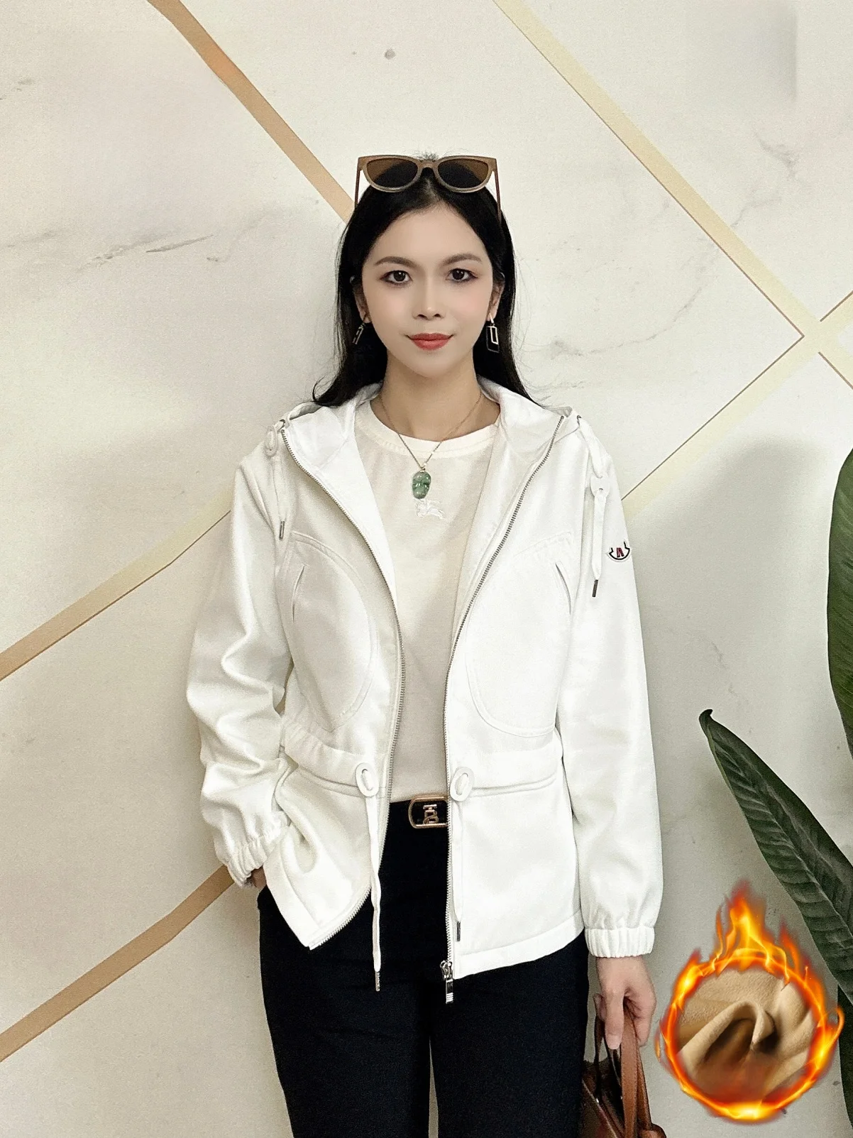 

Winter New Sle Briti Casual Women's Oversized Fce Lined Jaet Warm Faionable Hooded Coat Long Sve Zipper Closure