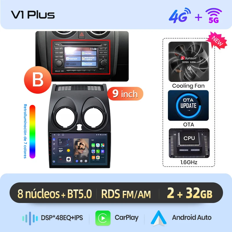 Junsun Radio Voz AI voor Nissan Qashqai J10 2006-2013 draadloze CarPlay Android Auto autoradio 2DIN met Bluetooth DAB+ GPS RDS