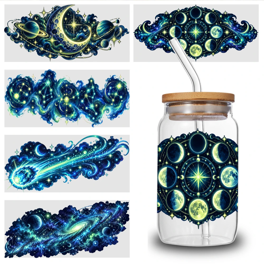 5 Sheets Celestial Moon Phase Pattern UV DTF Stickers Waterproof Rub on Transfers UV DTF Stickers Cups Decoration