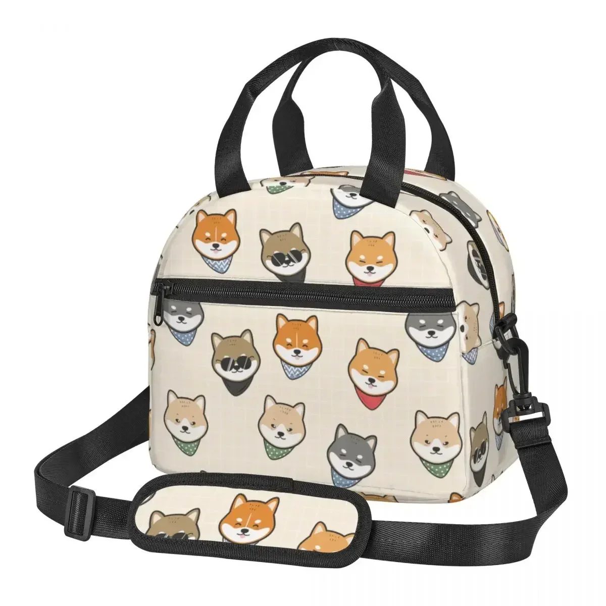 

Large Lunch Box With Adjustable Shoulder Strap Cute Adorable Kawaii Japanese Dog Shiba Inu Owner Storage Food Cooler Thermal