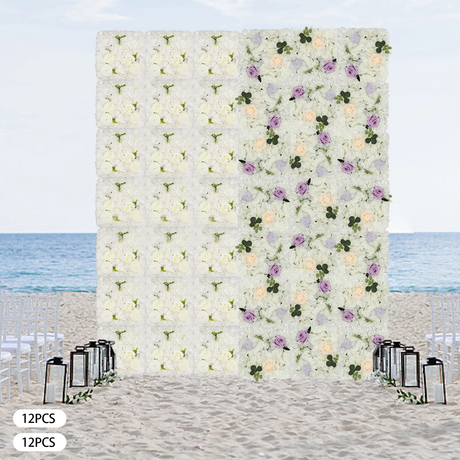 12-Piece Artificial Flower Wall Panels, 3D Dahlia & Rose, Privacy Screen, Easy DIY Garden Decor