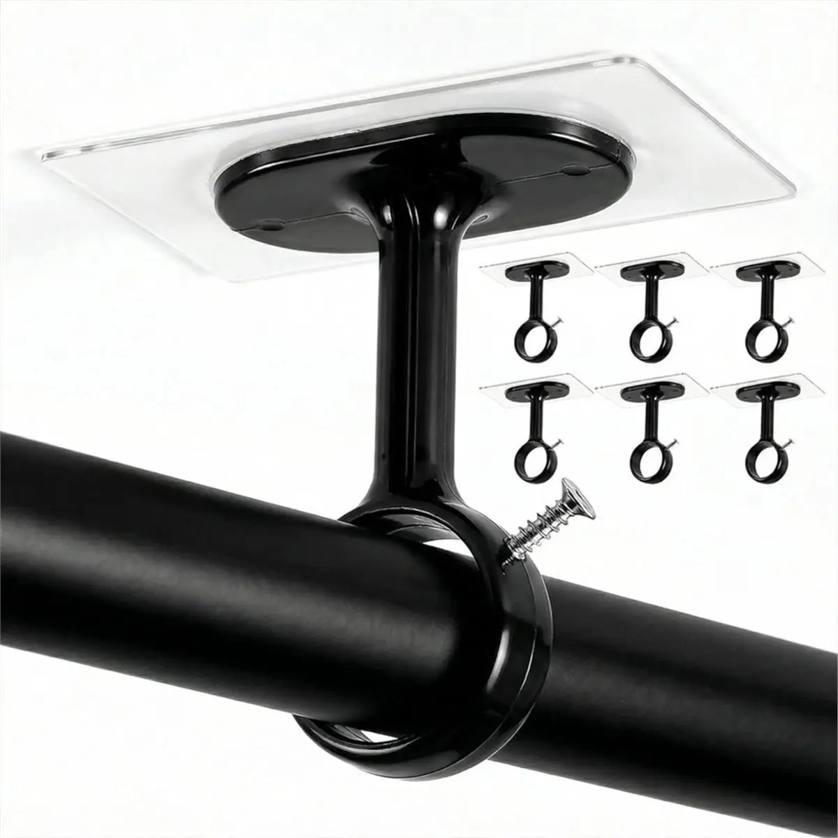 8 Pcs Ceiling Mount Curtain Rod Brackets, Black Plastic Curtain Hook
