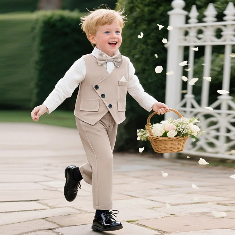 

Baby Boys 3PCS Gentleman Outfit Spring Autumn Long Sleeve 1st Birthday Wedding Party Formal Performance Pageboy Dress Suit Set