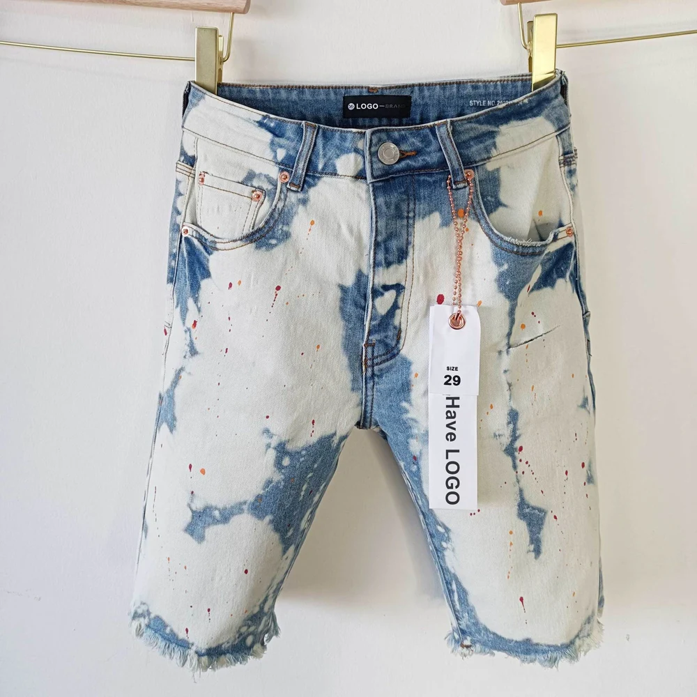 Men High Street Hole Distressed Denim Shorts Streetwear Hip Hop Painting Graffiti Jeans Short Pants