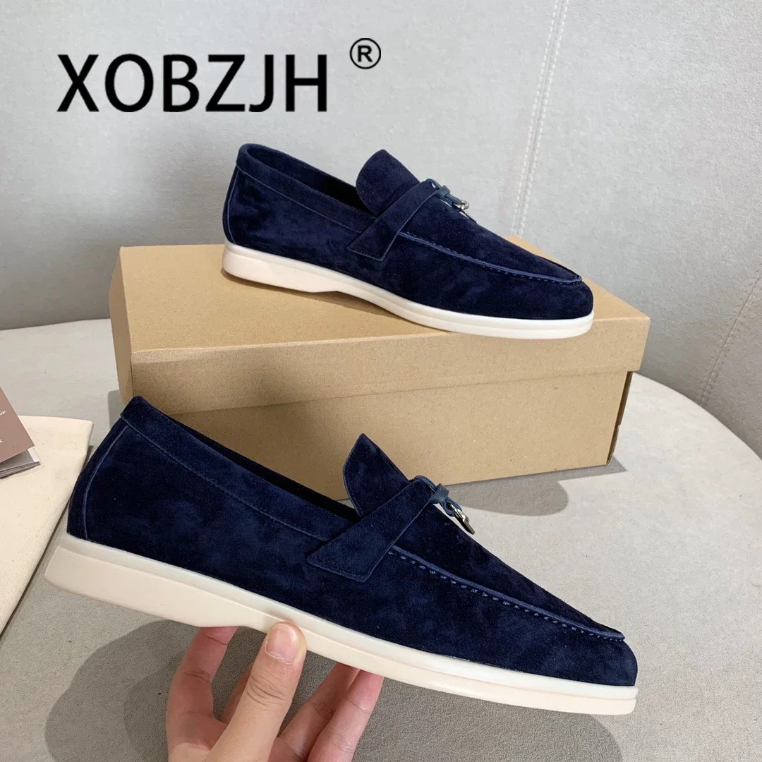 Loafers Summer Walk Shoes Moccasines Suede Women Spring Autumn Fashion CausaleLeather Metal Pendant Flat Shoes Lazy SlipOn Mules