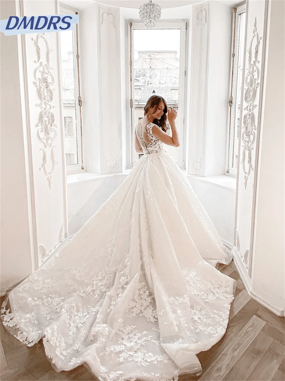 Gaun pengantin tanpa lengan seksi 2024 gaun pernikahan kerah V rendah yang menawan klasik gaun panjang lantai A Line Vestidos De Novia