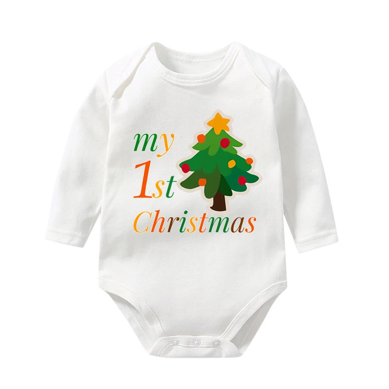 My 1st Christmas Baby Bodysuits Cotton Newborn Xmas Party Clothes Infant Boys Long Sleeve Rompers Baby Girls Print Jumpsuits